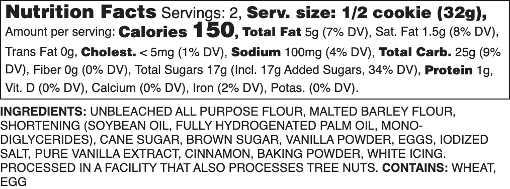 Iced Cinnamon Nutrition Label