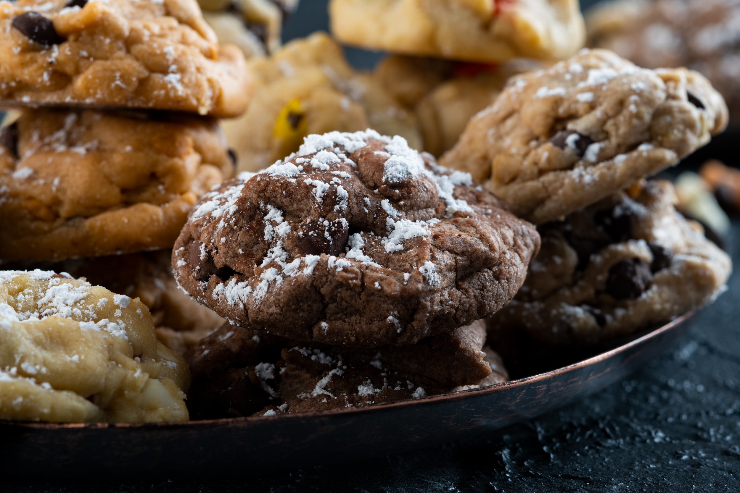 All our chip cookies in a large bowl.