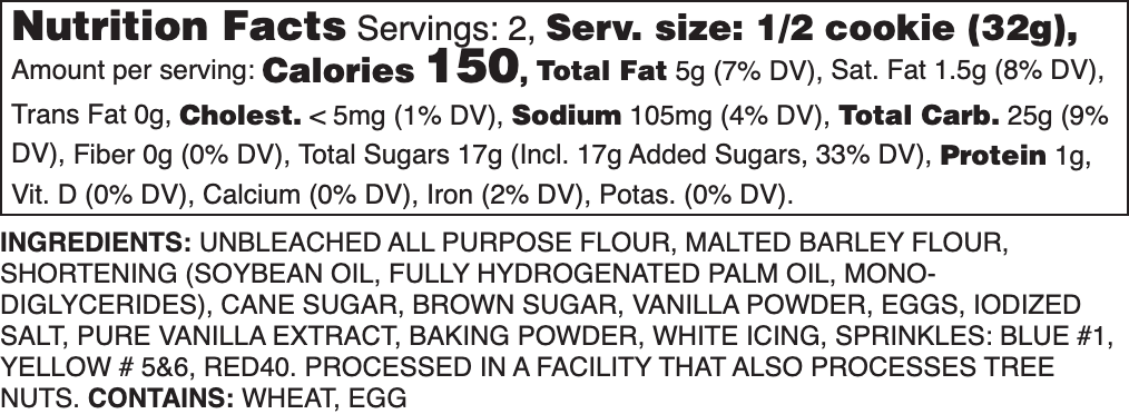 Iced Sugar Gems Nutrition Label