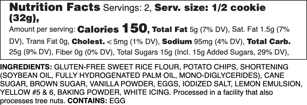 Gluten-Free Iced Lemon Nutrition Label.
