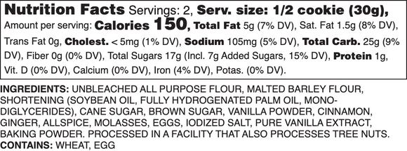 Sugared Gingerbread Nutrition Label