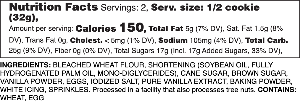 Iced Sugar Gems Nutrition Label.
