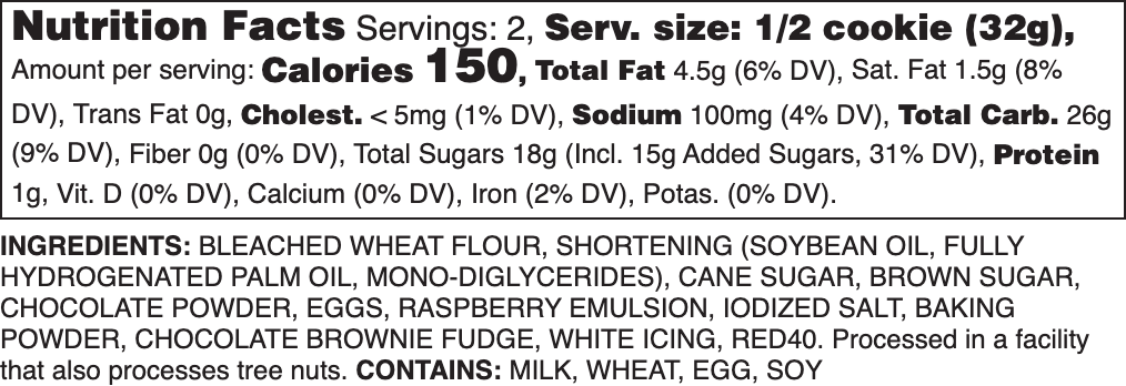 Iced Brownie Raspberry nutrition label.