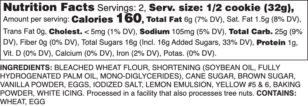 Iced Lemon Nutrition Label.
