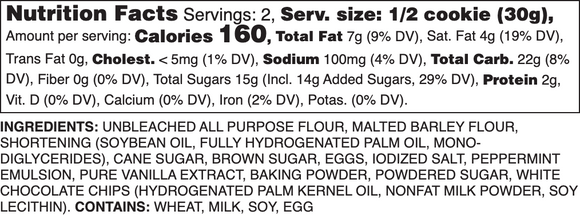 White Chocolate Peppermint Nutrition Label