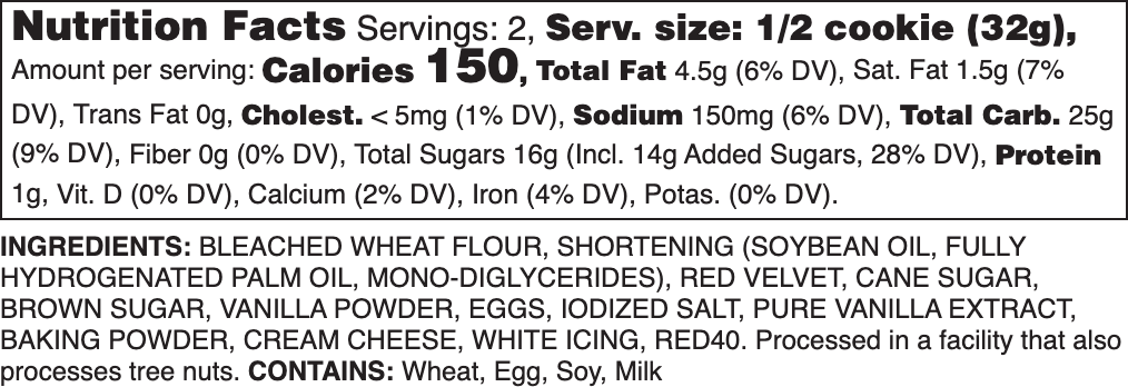 Red Velvet Nutrition Label.