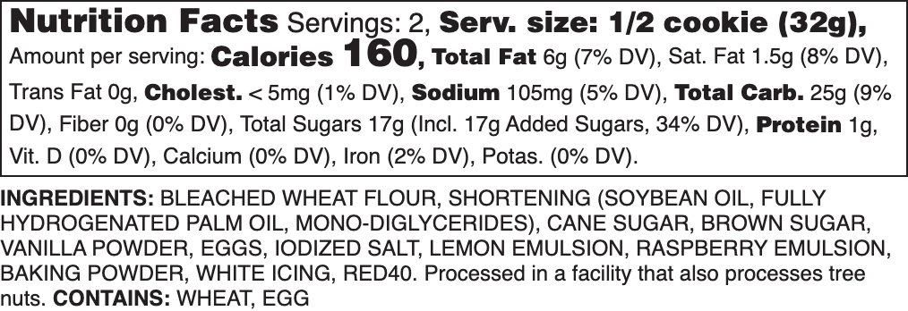 Iced Lemon-Raspberry Nutrition Label