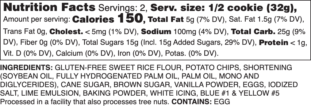 Gluten-Free Iced Keylime Nutrition Label.