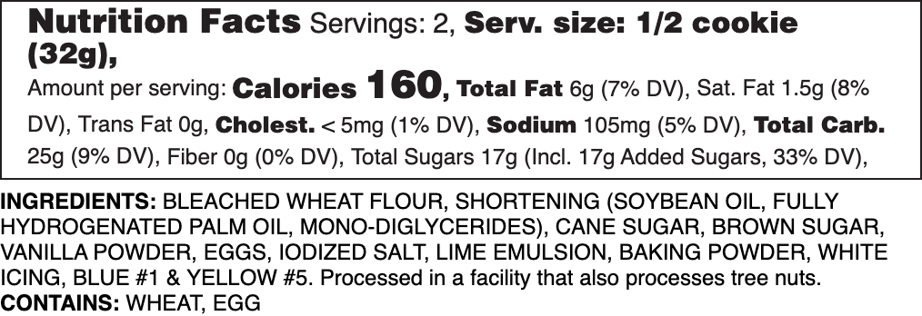 Iced Keylime Nutrition Label