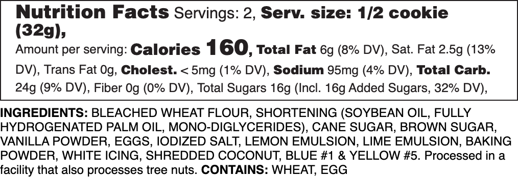 Iced Keylime Nutrition Label.