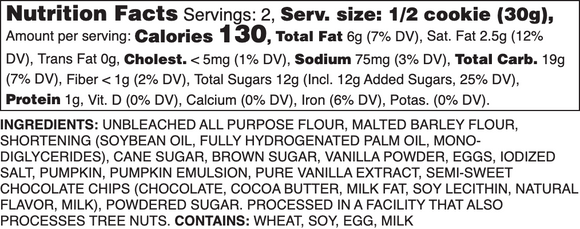 Pumpkin Chocolate Chip Nutrition Label