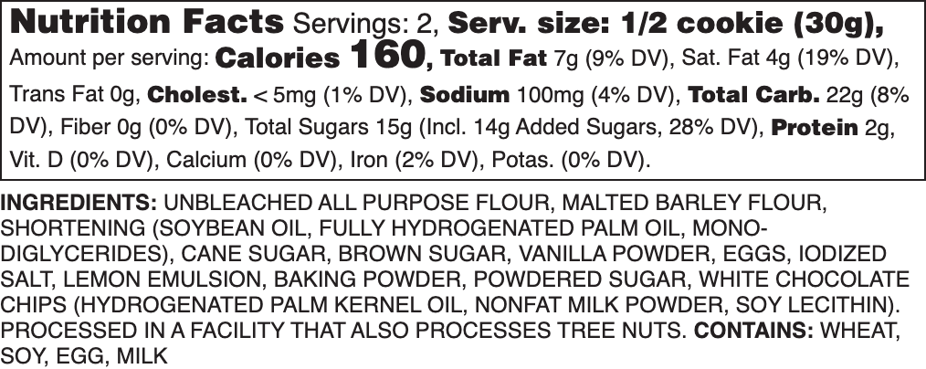 White Chocolate Lemon Chiffon Nutrition Label
