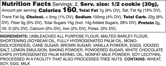 White Chocolate Lemon Chiffon Nutrition Label