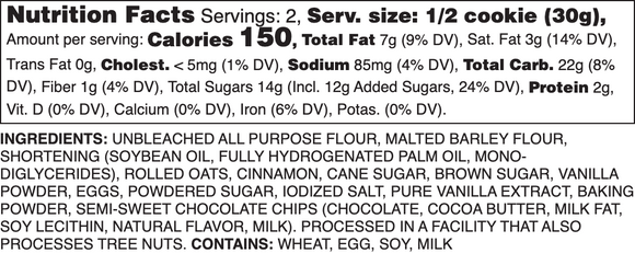 Oatmeal Chocolate Chip Nutrition Label