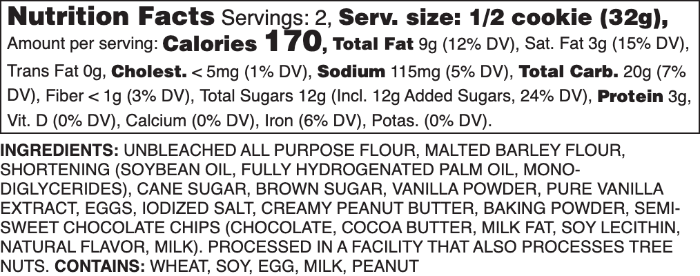 Peanut Butter Chocolate Delight Nutrition Label