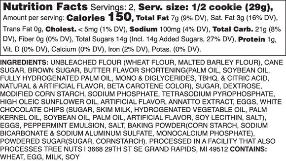 White Chocolate Peppermint Nutrition Label