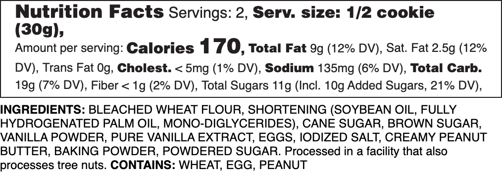 Plain Peanut Butter Nutrition Label.