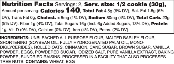 Oatmeal Raisin Nutrition Label