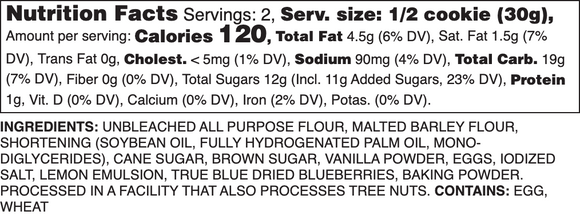 Sugared Lemon Blueberry Nutrition Label
