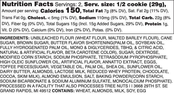 SUGARED ALMOND TOFFEE NUTRITION LABEL