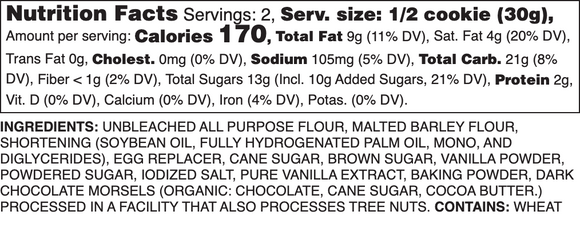 Vegan Dark Chocolate Chip Label
