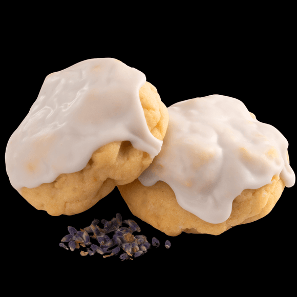Our gourmet, Violet cookie, made with lavender, French vanilla coffee, vanilla, and lavender icing.