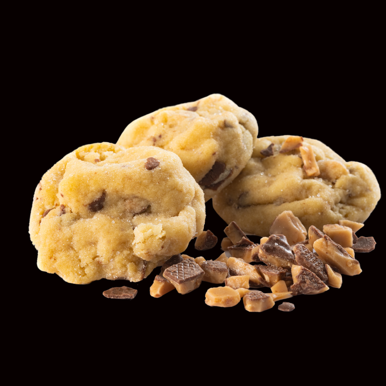 Our gourmet, handcrafted Sugared Almond Toffee cookie, with toffee pieces, almond dough, and rolled in sugar before baking.