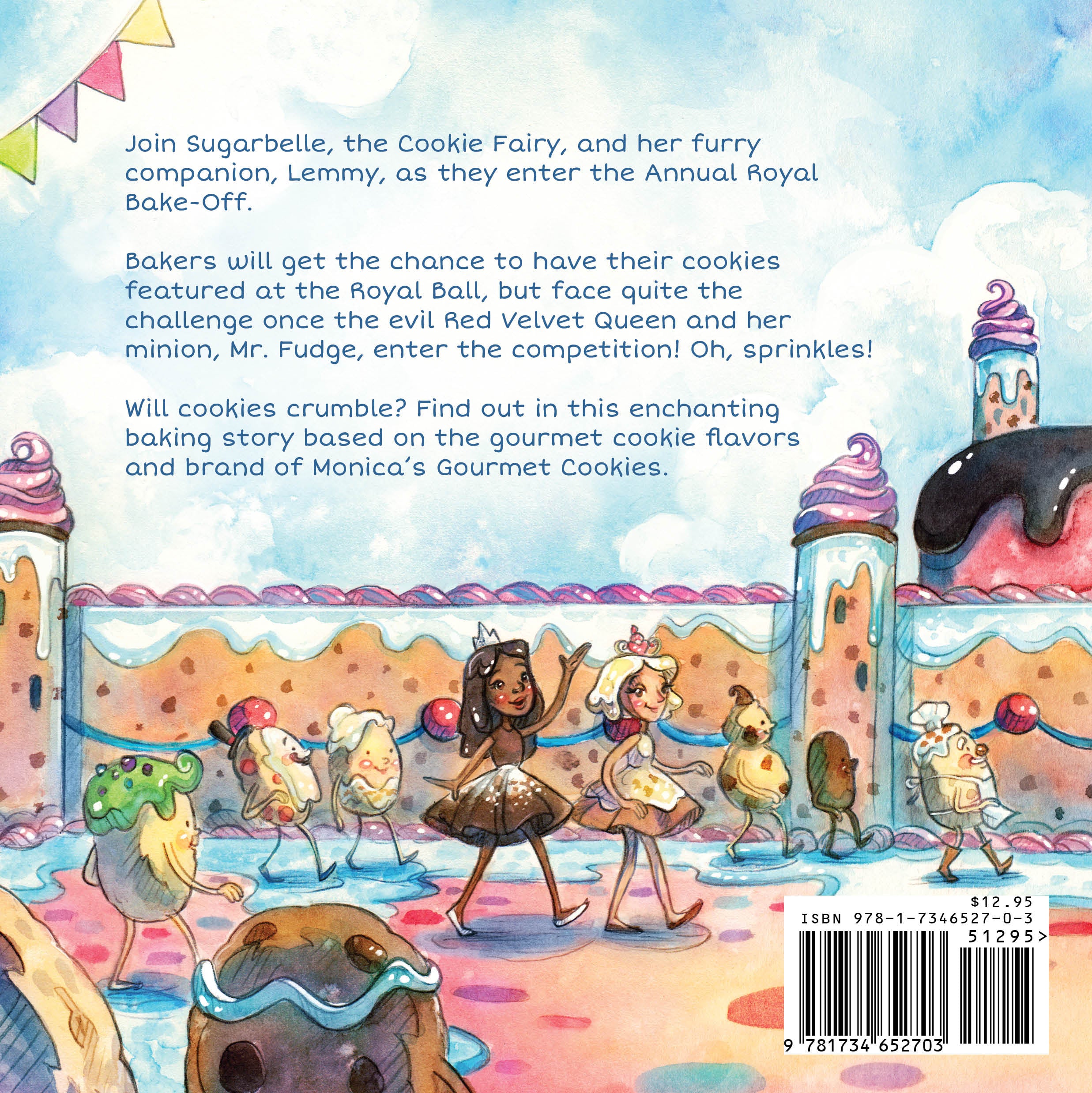The backside of our children's book, The Annual Royal Bake-Off. | Monica's Gourmet Cookies
