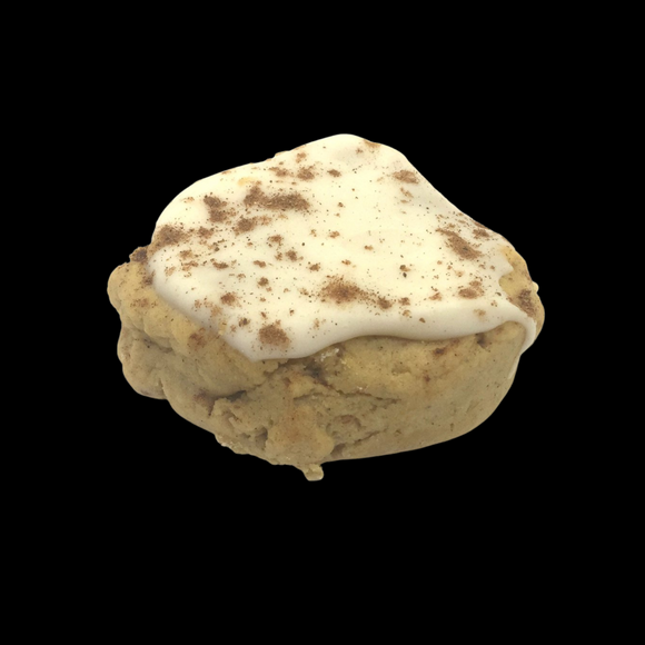 Gluten-Free Iced Pumpkin cookie with pumpkin dough, warm pumpkin spices, and cream cheese icing.